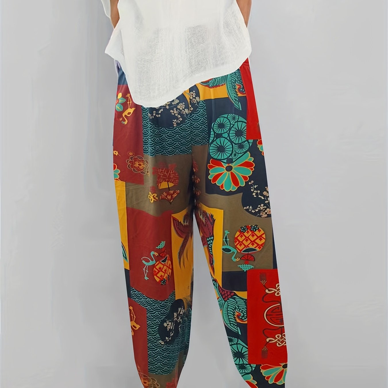 Patchwork Print Elastic High Rise Jogger Trousers