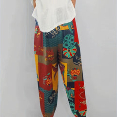 Patchwork Print Elastic High Rise Jogger Trousers