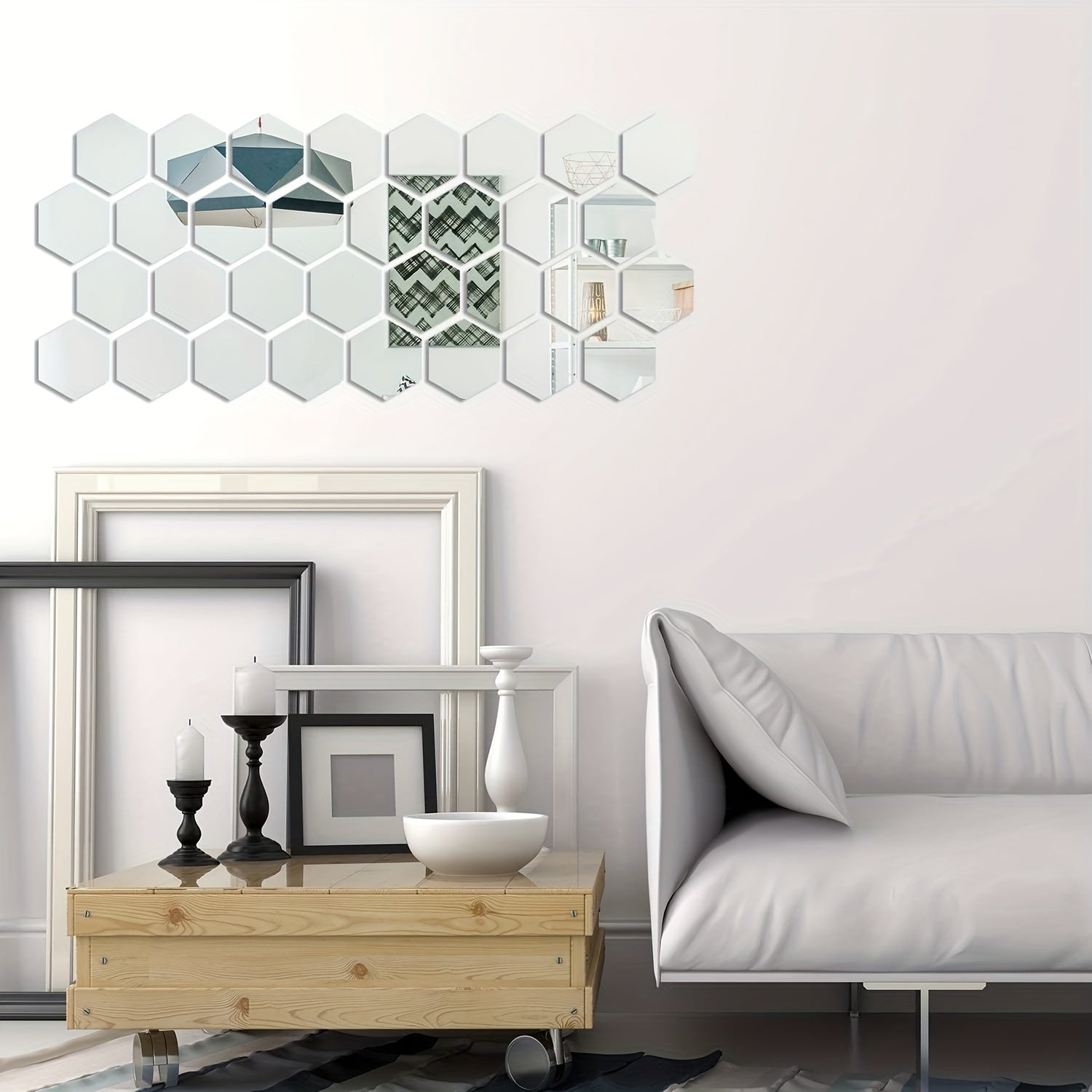 12 Removable Acrylic Mirror Set Wall Sticker Decal Hexagonal Mirror Tile Decal