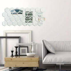 12 Removable Acrylic Mirror Set Wall Sticker Decal Hexagonal Mirror Tile Decal
