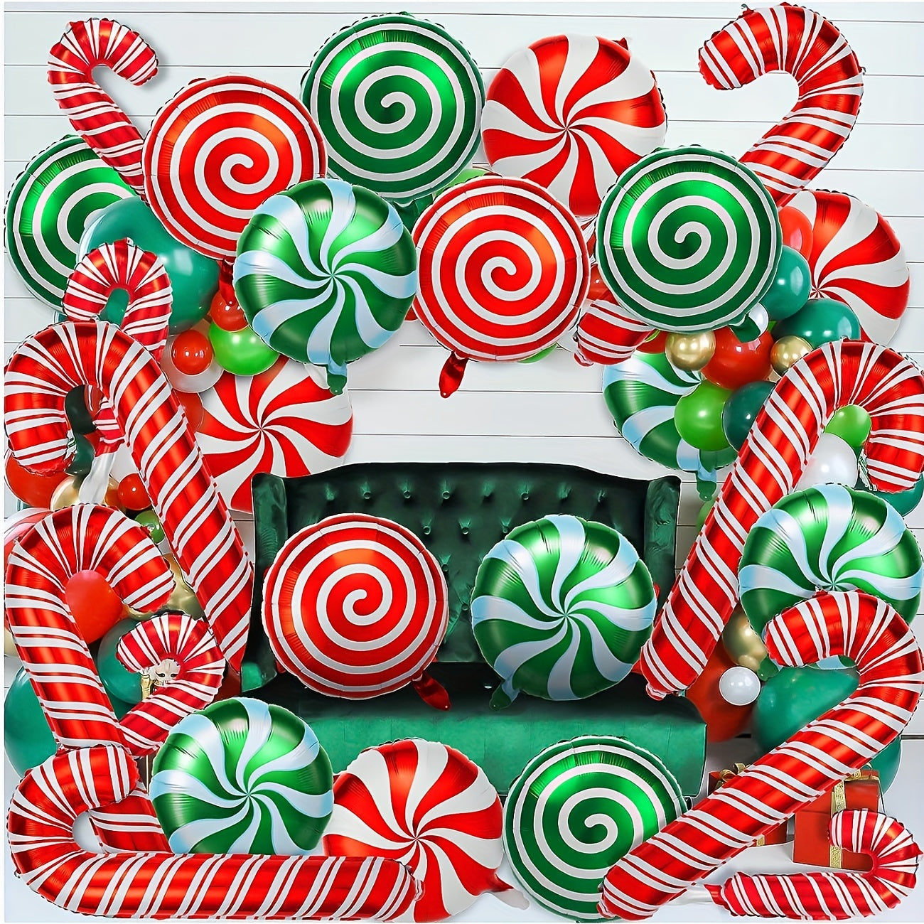 36pcs Christmas Candy Balloons Kit Red Green Mylar Sweet Candies Theme Balloons