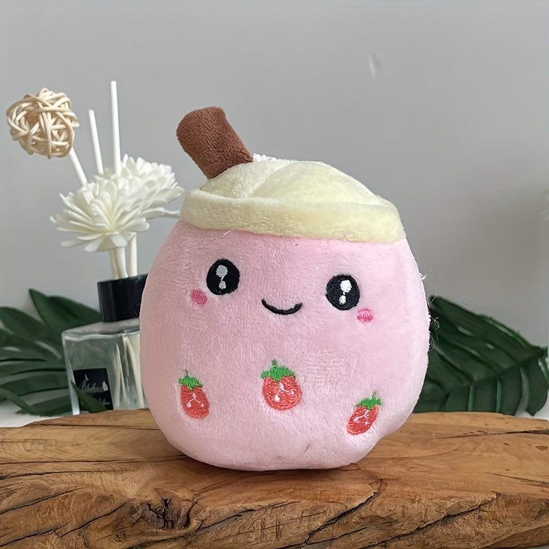 Cartoon Milk Tea Doll Keychain Fluffy Key Ring Bag Charm Gift
