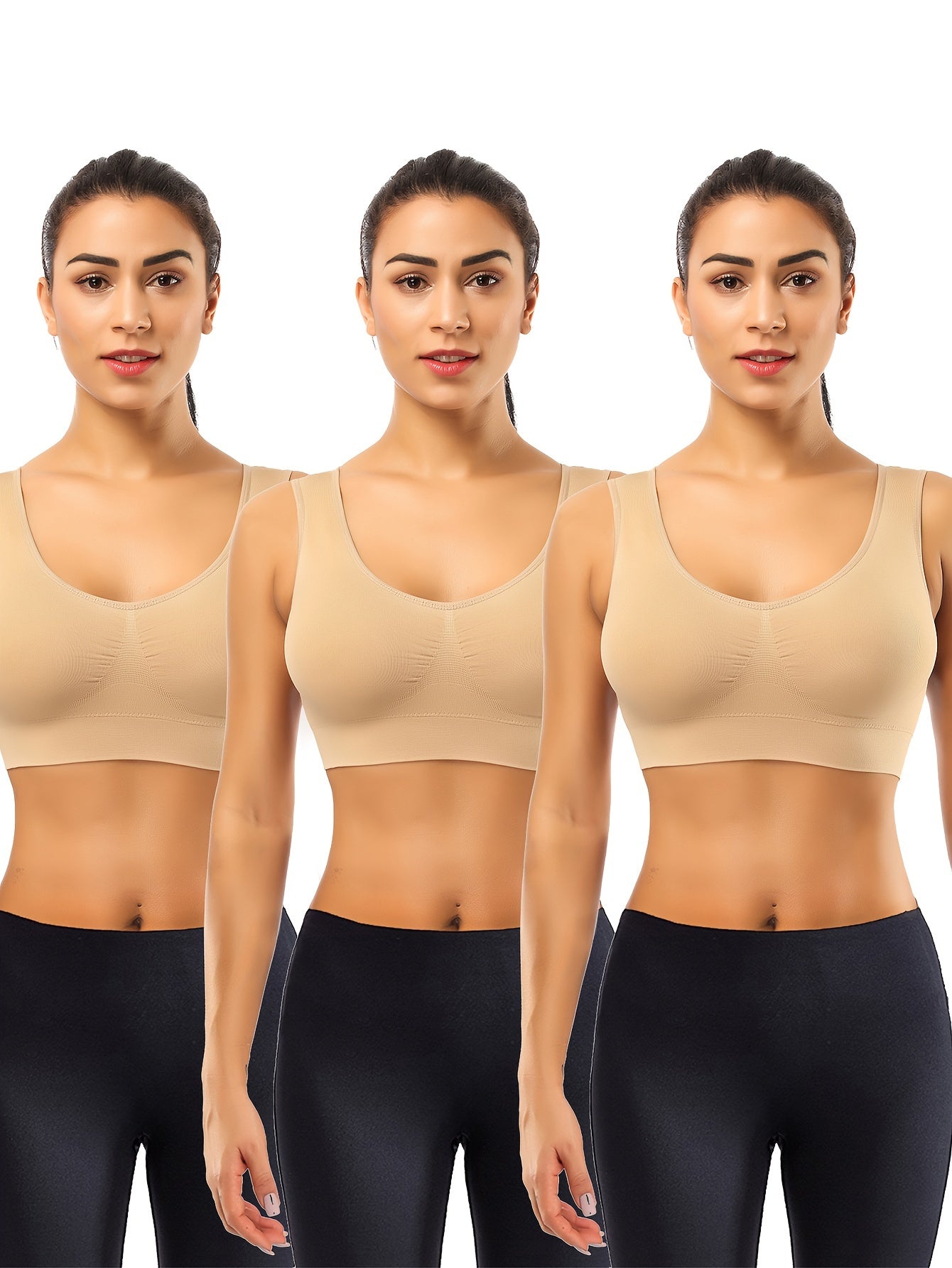 3 Pack Plus Size Sports Bra Set. Women's Plus V Neck Stretch Seamless