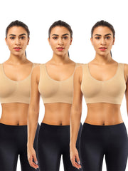 3 Pack Plus Size Sports Bra Set. Women's Plus V Neck Stretch Seamless