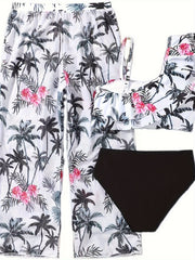 Girls Coconut Tree & Flower Print Swimwear Set