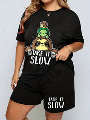 Sloth & Turtle Print Tee & Shorts Pajama Set
