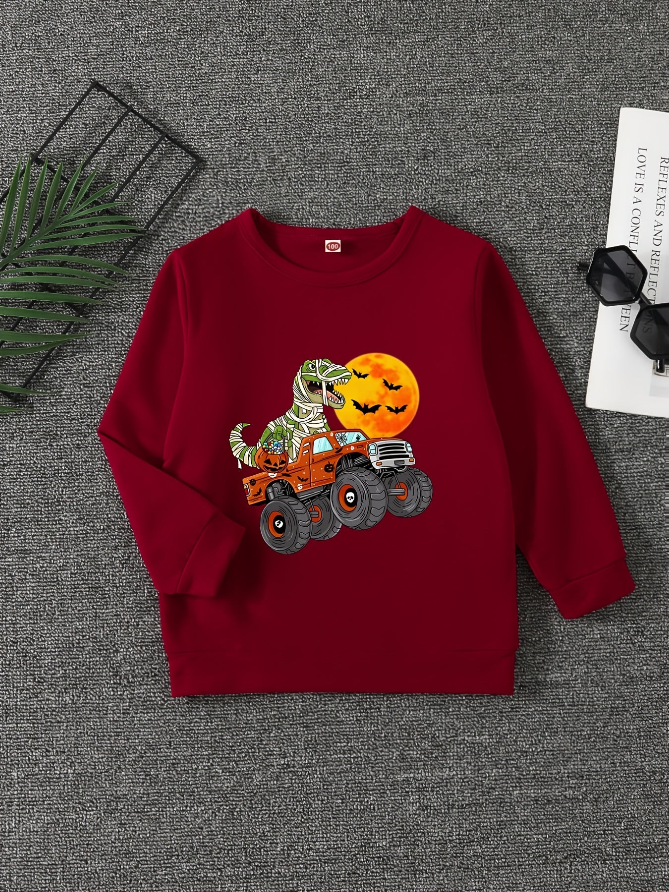 Boys Halloween Dino Driver Sweatshirt with Stretch Fabric