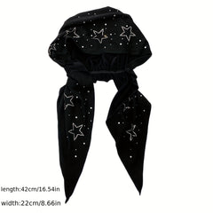 Rhinestone Star Decor Head Wraps Solid Turban Casual Bonnet Ramadan Head Scarf