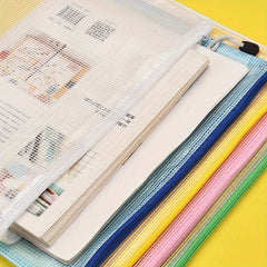 10pcs Grid Zipper File Bag Pen Bag Stationery Office Transparent Data Storage