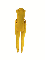 Casual Two piece Set Side Split Top & High Waist Pants