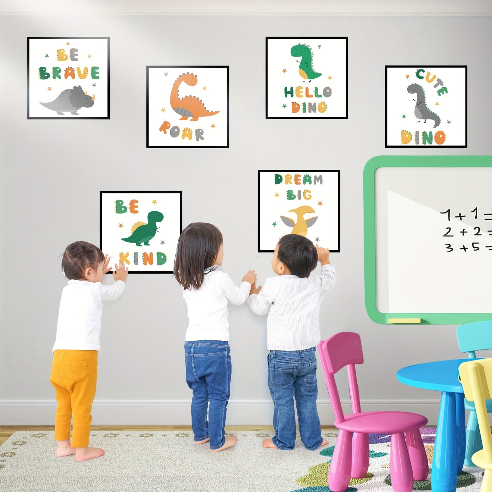 6pcs Dinosaur Wall Decal Poster Roaring Brave Friendly Bedroom Living Room Decor
