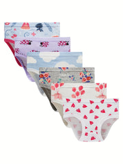 6pk Girls Triangle Panties Cartoon Print 100% Cotton Underwear