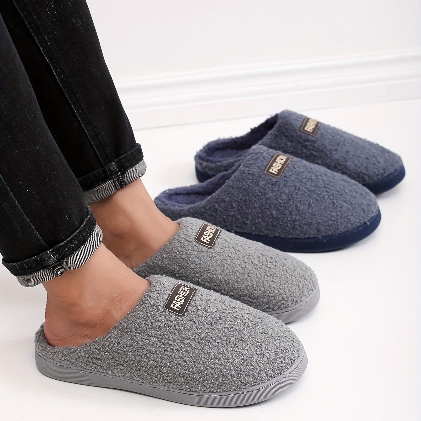 Men's Plush Cozy House Slippers Anti-skid Slip-on Indoor Winter Shoes