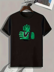 Men's Comfy Active Tee w/ Glove Print, Stretch & Breathable, Outdoor Summer