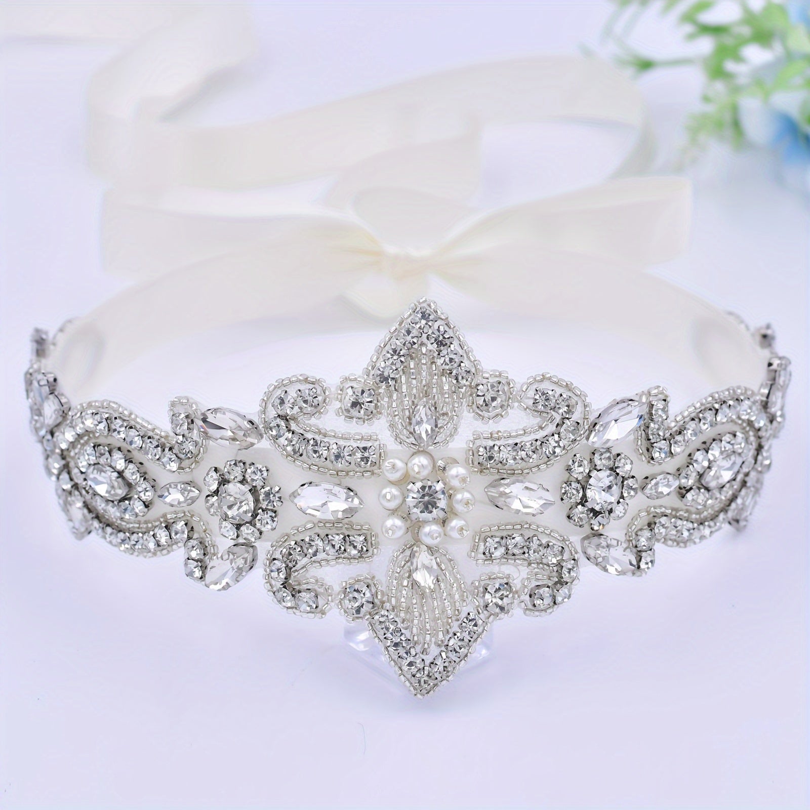 Rhinestone Bridal Sash Faux Pearl Wedding Waistband