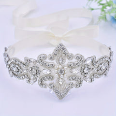 Rhinestone Bridal Sash Faux Pearl Wedding Waistband