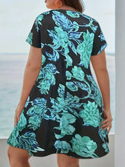 Women's Floral Print Short Sleeve V Neck Dress