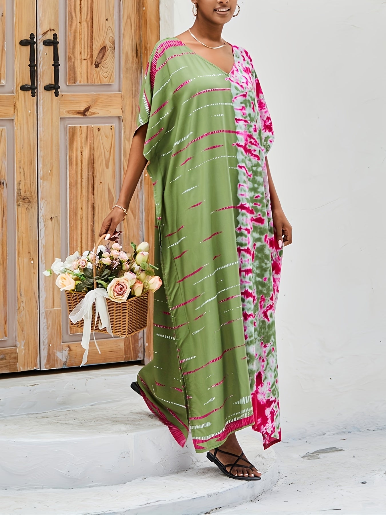 Casual Tie Dye Bat Sleeve Cover Up Dress
