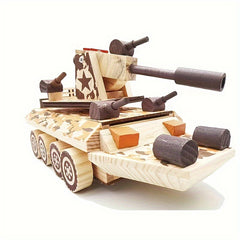 Wooden Mold Musical Toy Camouflage Armored Car Wood Simulation Military Toy