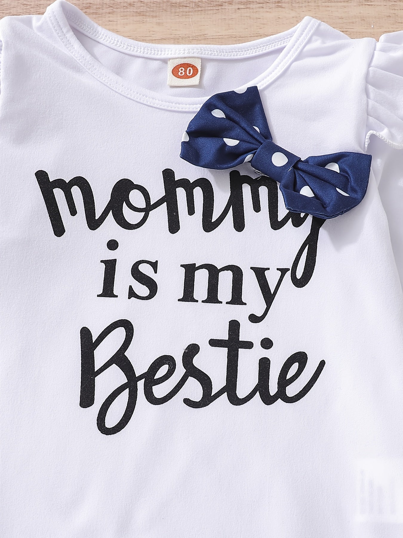 3pcs Baby Girls Casual Mommy Is My Bestie Onesie & Pants Set