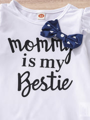 3pcs Baby Girls Casual Mommy Is My Bestie Onesie & Pants Set