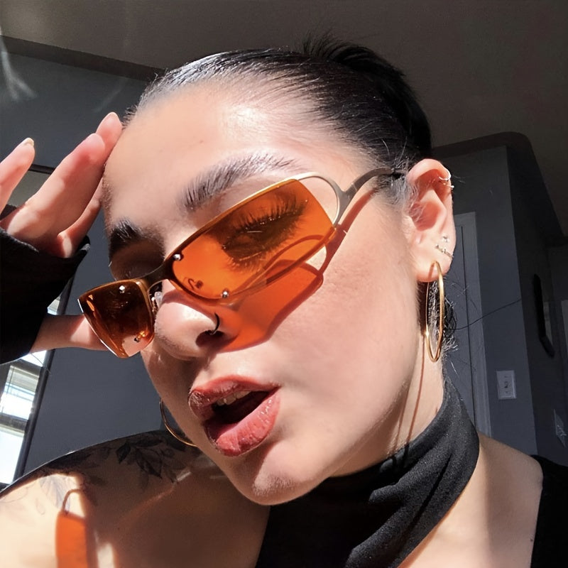 Y2K Futuristic Wrap Around Sunglasses Rectangle Punk Sun Glasses