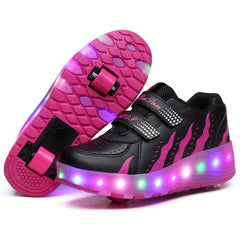 Boy's LED Light Up Roller Shoes With Hook And Loop Fastener