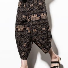 Retro Elephant Pattern Men's Cropped Beach Pants