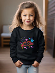 Love Heart Gesture Print Girls Casual Pullover Sweatshirt Long Sleeve Tops