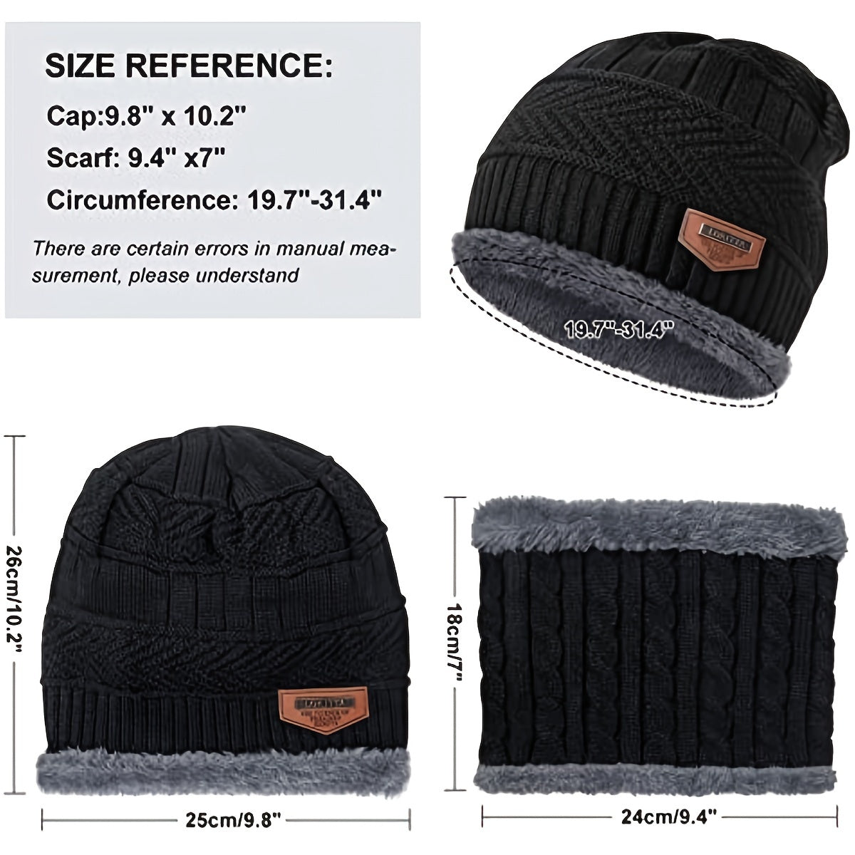 Winter Fleece Set Knit Beanie Hat Scarf Touch Screen Gloves