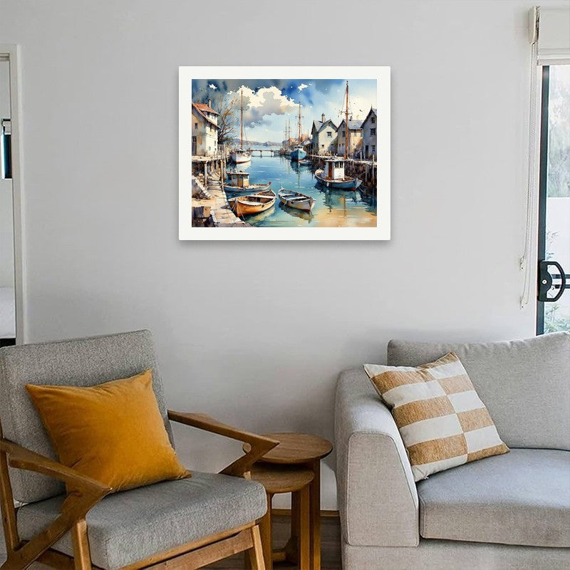 Seaside Harbor Paint by Numbers Kit for Adults - Coastal Boats