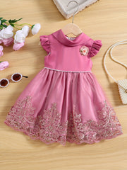 Baby Girl's Puffy Mesh Dress With Flower Princess Dress