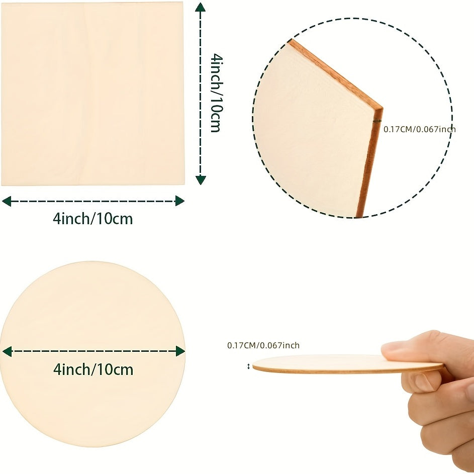 10Pcs Unfinished Wooden Pieces 10x10cm for Handicrafts DIY Coasters Home Decor