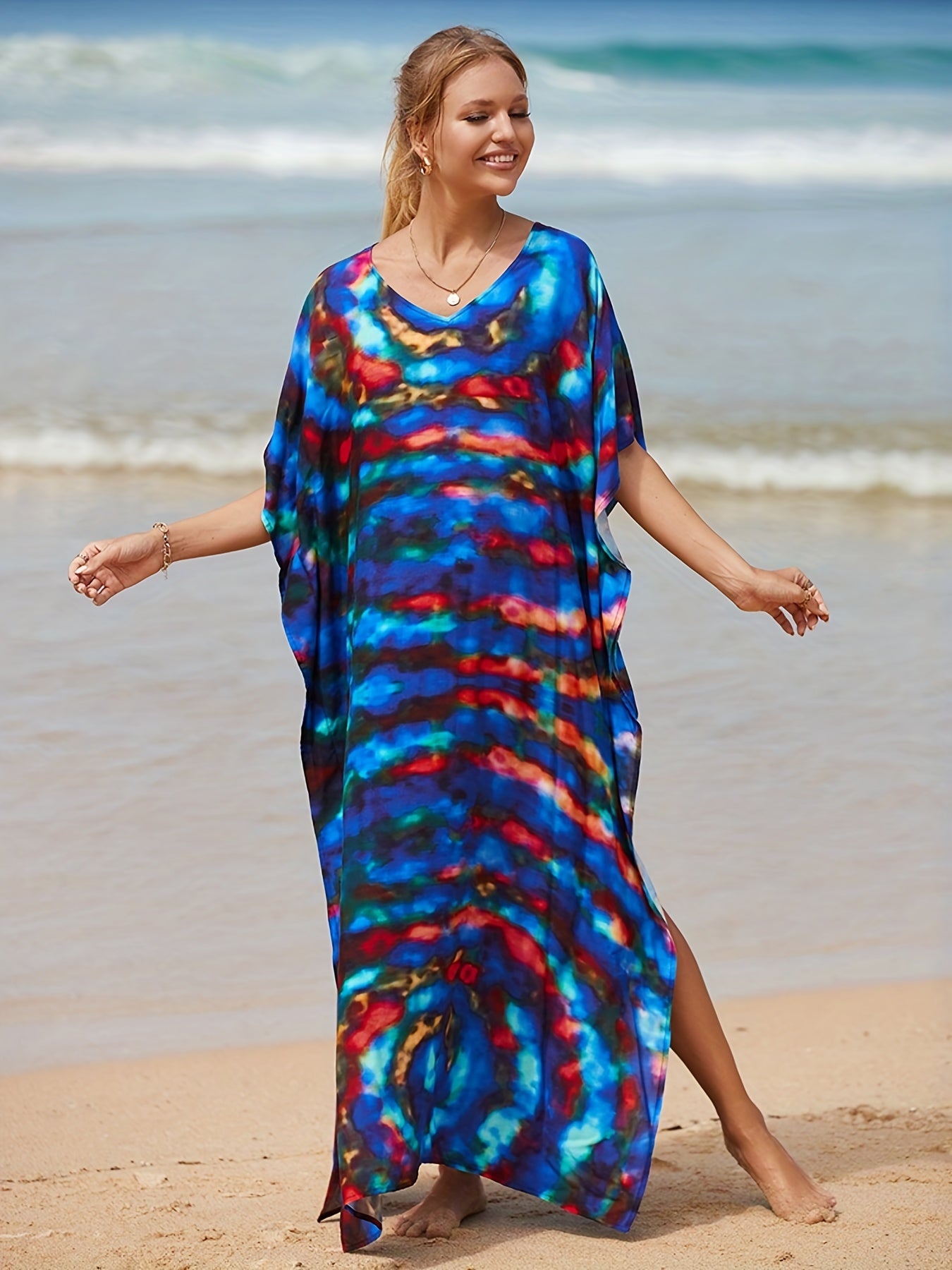 Tie Dye Bat Sleeve Cover Up Dress