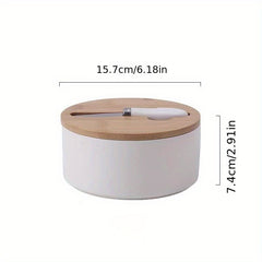Large Capacity Ceramic Butter Box with Bamboo Lid