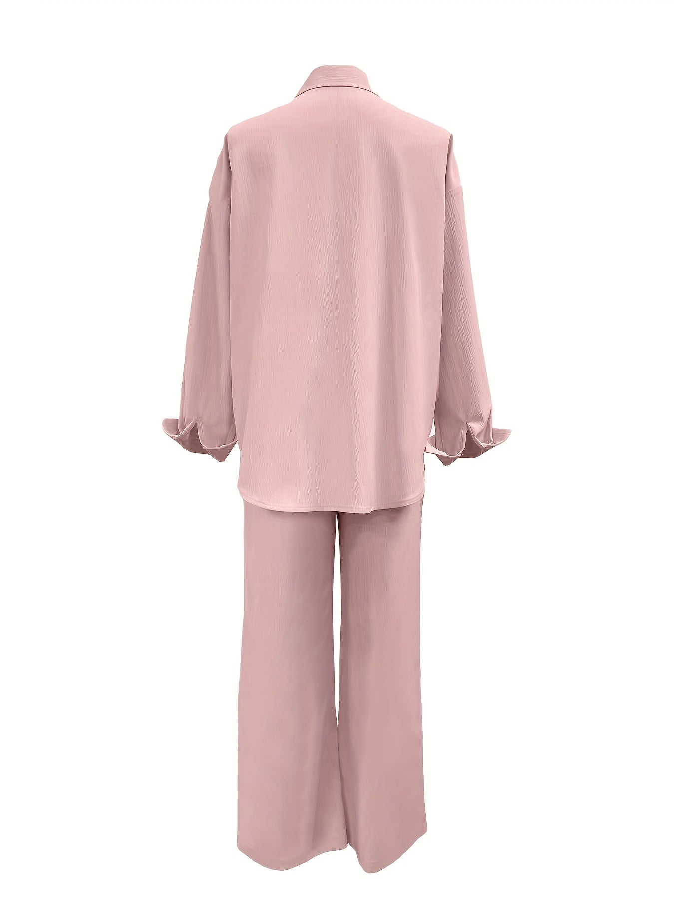 Button Front Long Sleeve Shirt & Drawstring Wide Leg Set