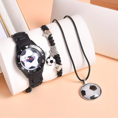 3pcs Boys' Silicone Football Watch Set Sports Quartz Wristwatch
