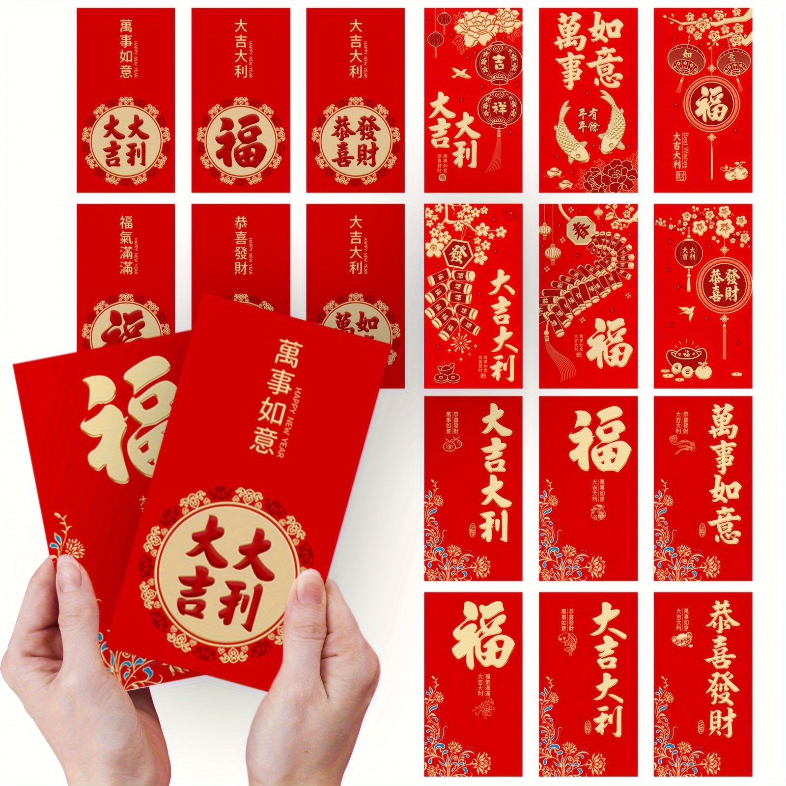 6pcs Red Envelopes 3D Embossing Year Packet Golden Lucky Money Pockets