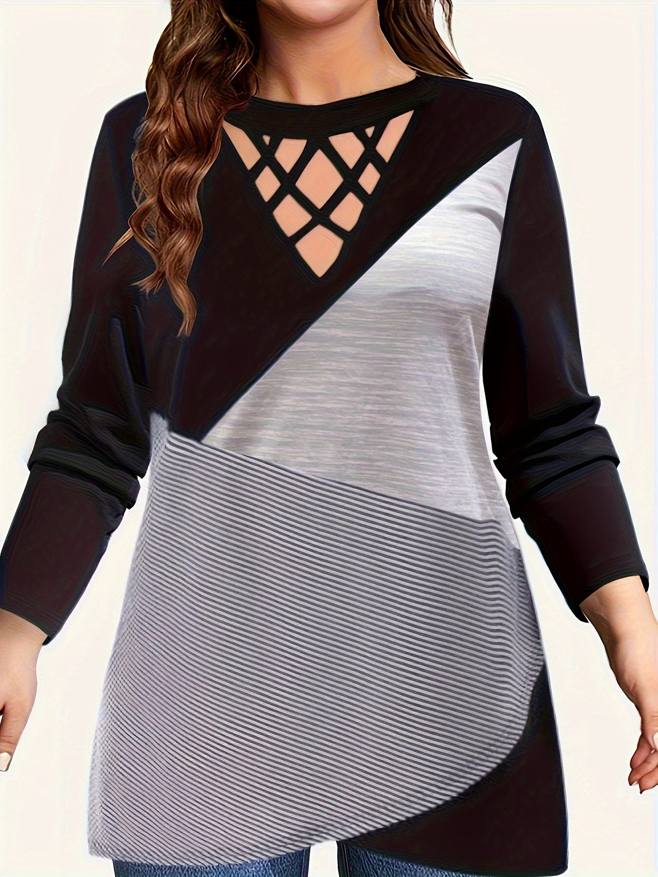 Colorblock Stripe Long Sleeve Tunic Shirt