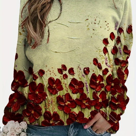 Floral Print Sweatshirt Long Sleeve Crew Neck Casual Pullover