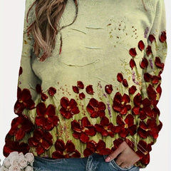 Floral Print Sweatshirt Long Sleeve Crew Neck Casual Pullover