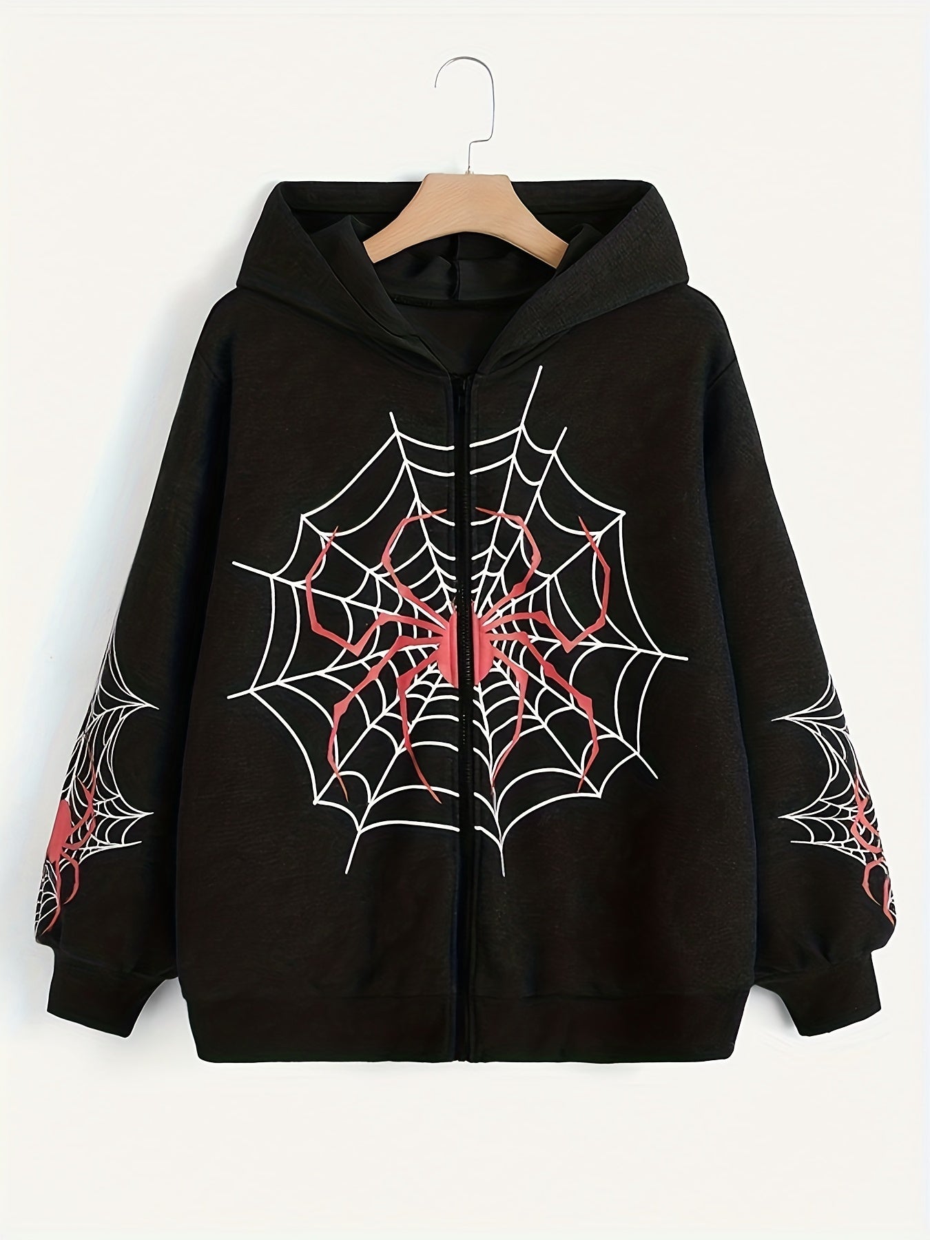 Spider Graphic Print Boys Zip Up Hooded Sweatshirt Casual Long Sleeve