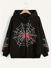 Spider Graphic Print Boys Zip Up Hooded Sweatshirt Casual Long Sleeve