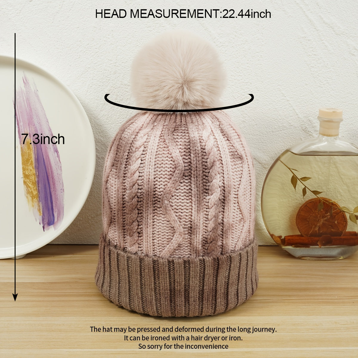 Tie Dye Fleece Pom Pom Beanie Hat Winter Warm Thick Knit Hat