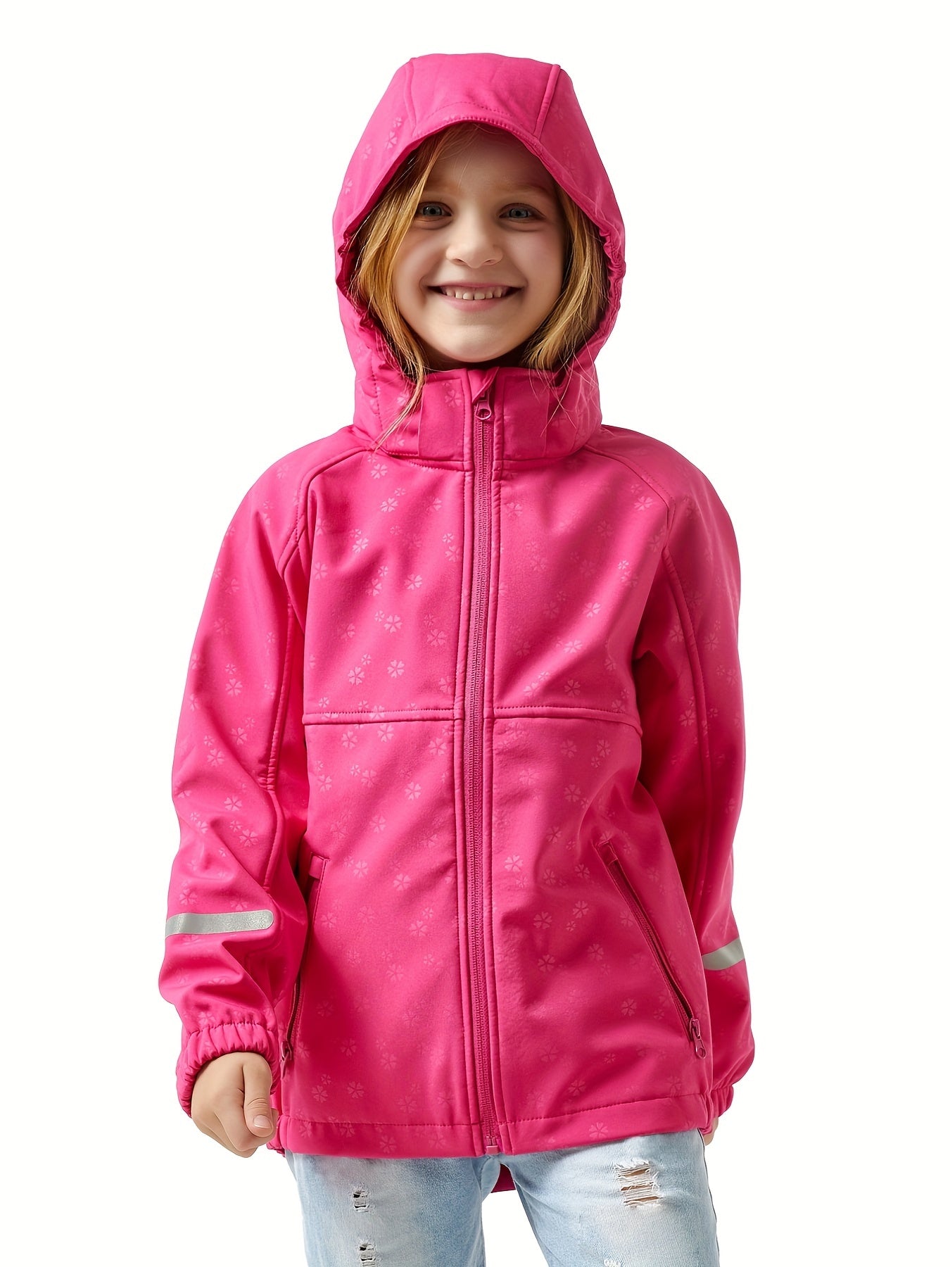 Girl's Soft Shell Hooded Jacket - Windproof & Waterproof Zip Up Fleece