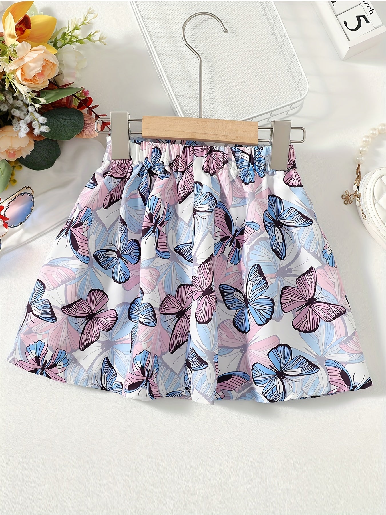 Girls Casual Butterfly High Waist Pleated Skirt - All Seasons