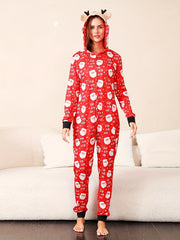 Christmas Cartoon Print Hooded Pajama Jumpsuit Women's Sleepwear