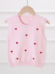 Kids Crew Neck Embroidered Sweater Vest - Various Colors
