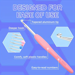8pcs Crochet Hooks Kit Soft Ergonomic Handle Knitting & Crochet Supplies