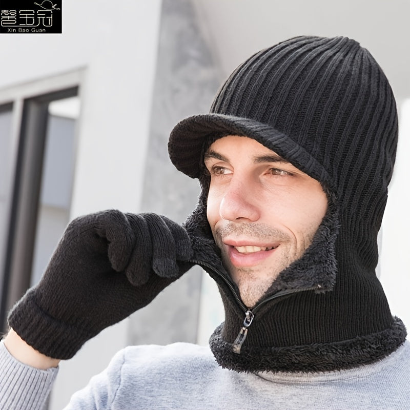 Vintage Knitted Hat Men's Outdoor Sports Pullover Hat Fleece Thread Hat